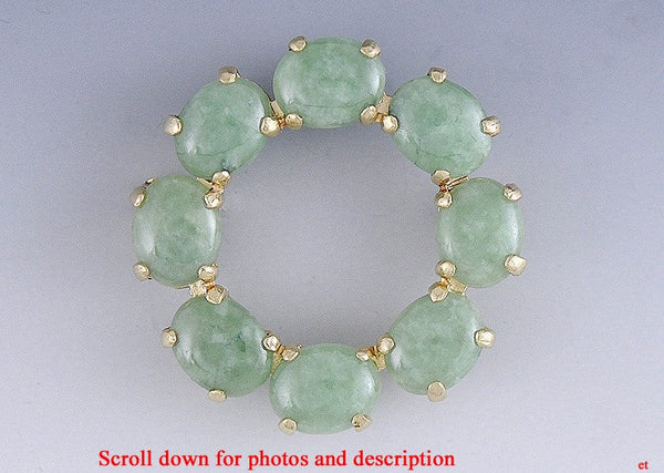 Modern 14k Gold Jade Cabochon Open Circle Wreath Brooch/Pin