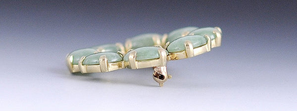 Modern 14k Gold Jade Cabochon Open Circle Wreath Brooch/Pin