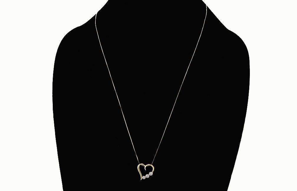 Shining 10k Yellow Gold and Diamond Necklace and Open Heart Pendant w/ Flowers
