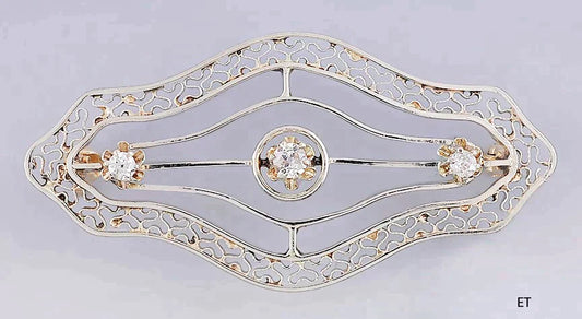 Lovely 14k Gold & Diamond Filigree Pin/Brooch