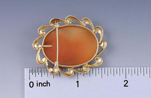 Mid 1900s 14k Yellow Gold Hand Carved Cameo Brooch Pin Pendant