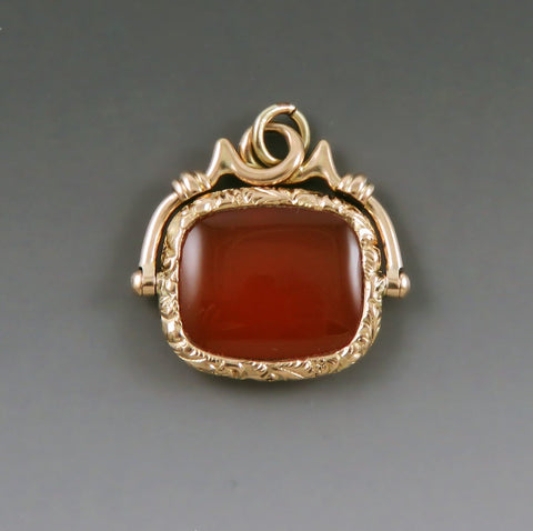 Beautiful Victorian 14K Yellow Gold Carnelian Gemstone Spinner Fob Charm