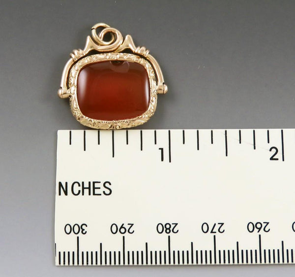 Beautiful Victorian 14K Yellow Gold Carnelian Gemstone Spinner Fob Charm