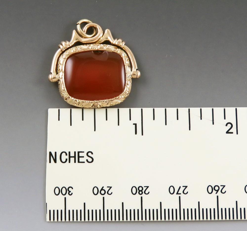 Beautiful Victorian 14K Yellow Gold Carnelian Gemstone Spinner Fob Charm