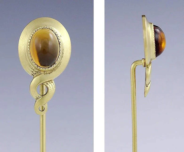 c1910 Art Nouveau Cabochon Citrine 14k Gold Stickpin