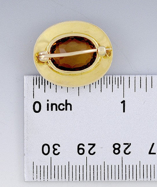 Early 20th Century 14k Gold Faceted Citrine Pin Small Brooch