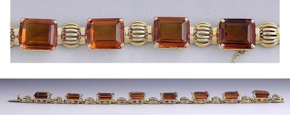 High End 18K Yellow Gold & Faceted Citrine Linked Bracelet