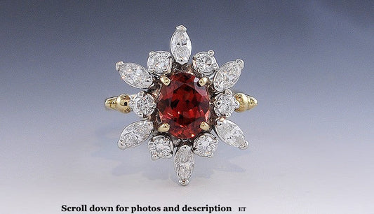 Fiery 14K 2-Tone Gold Blood Orange Sapphire and Diamond Ring Size 9