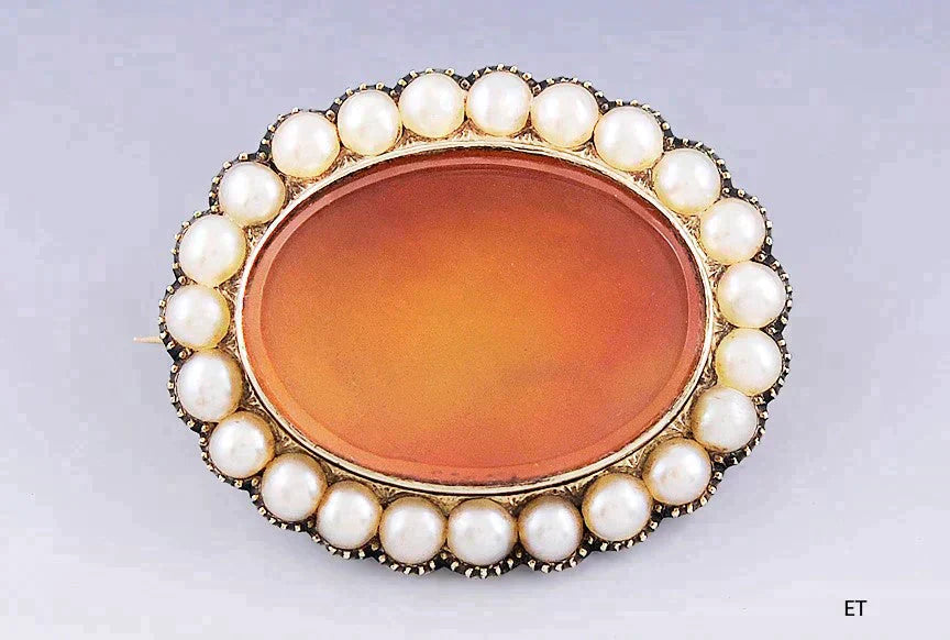 C1820-1860 Victorian 14k Gold Pearl Stone Brooch/Pin