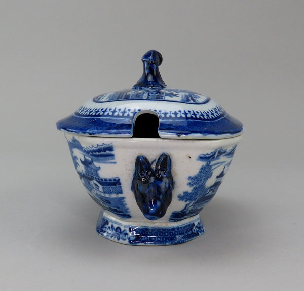 Nankin Nanking English-Made Small Porcelain Covered Gravy Tureen c 1825