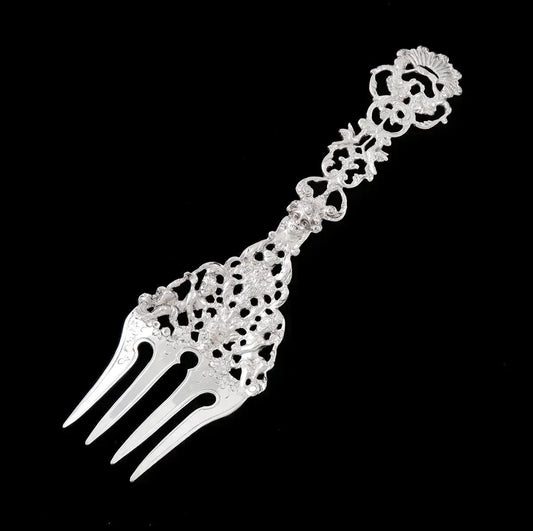 Antique 1890s Hanau Germany Silver Dutch Colonial Style Cherub Serving Fork