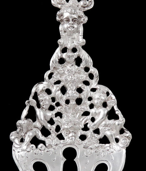 Antique 1890s Hanau Germany Silver Dutch Colonial Style Cherub Serving Fork