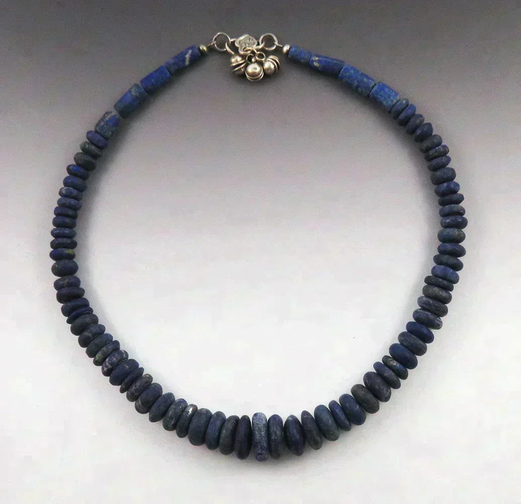 Handcrafted Indonesian Lapis Lazuli Graduated Stone Necklace Beaded Strand 17.5