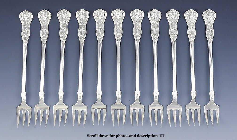 11 Antique Sterling Silver Gorham Kings III 1885 Seafood Cocktail Forks