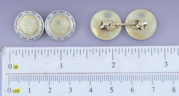 Antique c1910s-1920s Classic Pair 14k Gold Two Tone Cufflinks
