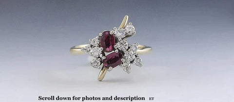 Vintage 14k Yellow Gold Diamond Ruby Gemstone Asymmetrical Ring Artisan Jewelry