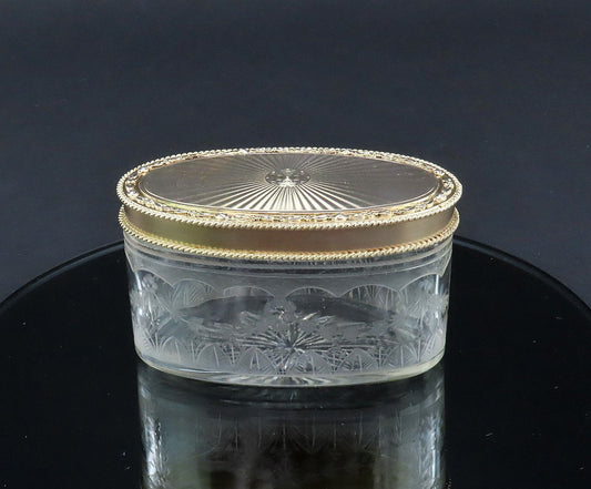 Fabulous 1926 English Sterling Silver Cut Glass Oval Dresser or Powder Jar