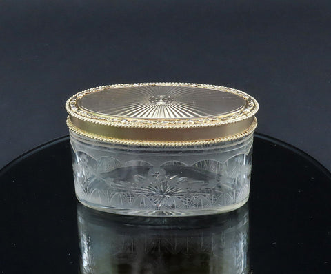 Fabulous 1926 English Sterling Silver Cut Glass Oval Dresser or Powder Jar