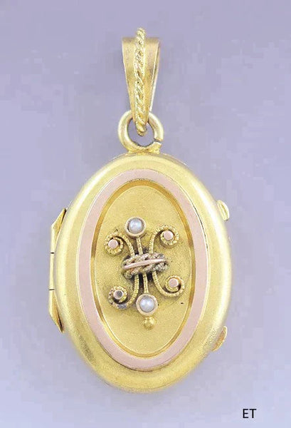 c1860s-1870s Lovely Victorian 18k Gold & Seed Pearl Photo Locket Pendant