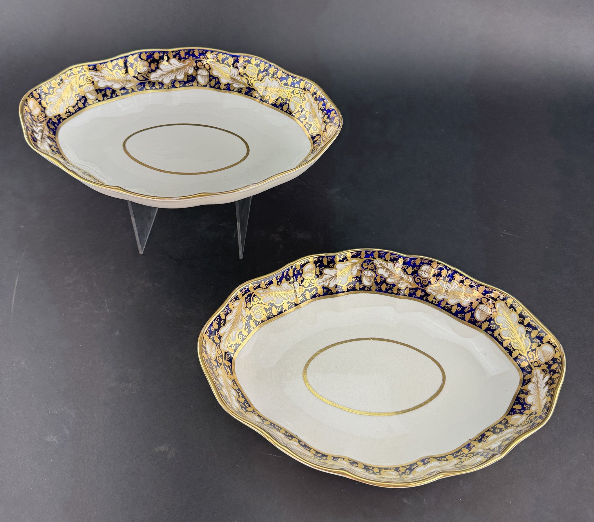 Antique Pair of Old English Derby Cobalt and Gold Serving Bowls circa 1820