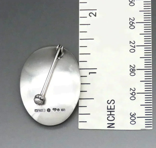 Vintage 1956 Swedish Alton Silver Natural Amethyst Oval Modernist Pin