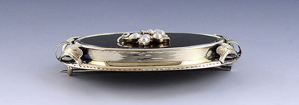 Classic Victorian 14k Gold Onyx Pearl Mourning Brooch/Pin