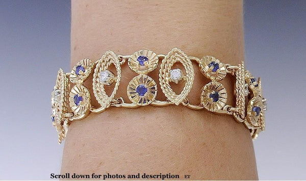 Gorgeous 14k Yellow Gold Sapphire Brilliant Diamond Bracelet