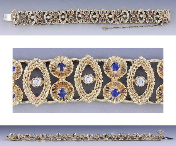 Gorgeous 14k Yellow Gold Sapphire Brilliant Diamond Bracelet