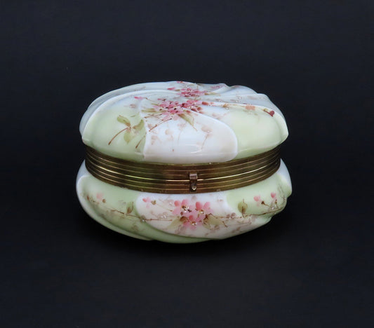 c1900 Rare C.F. Monroe Wavecrest Green Flowers Hand Painted Dresser Jewelry Box