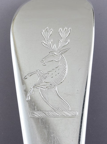 1811 Pair English Georgian Sterling Silver Stuffing / Platter Serving Spoons