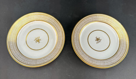 Nice Pair c1790-1820 English Georgian Gold White Porcelain 8.25" Plates