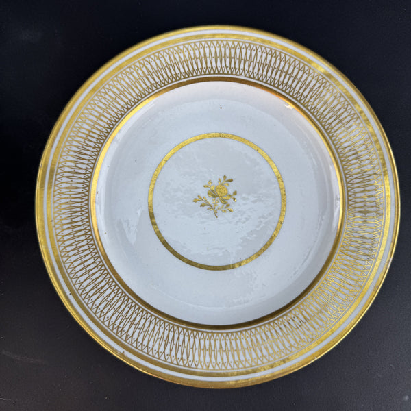 Nice Pair c1790-1820 English Georgian Gold White Porcelain 8.25" Plates