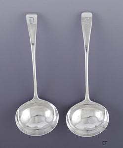 Great Pair Antique 1800 English Georgian Sterling Silver Sauce / Gravy Ladles