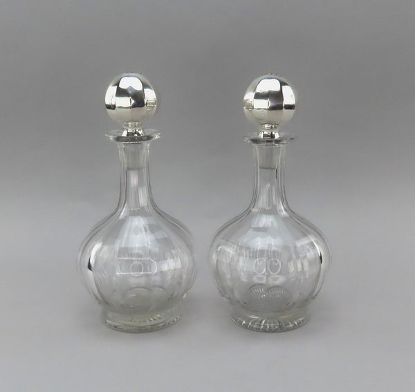 Beautiful 1896 Pair Gorham American Brilliant Cut ABP Decanters Sterling Toppers