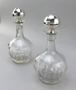 Beautiful 1896 Pair Gorham American Brilliant Cut ABP Decanters Sterling Toppers