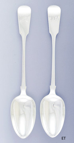 1831 Fine Pair English Georgian Sterling Silver Serving Platter Stuffing Spoons