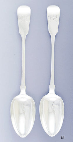 1831 Fine Pair English Georgian Sterling Silver Serving Platter Stuffing Spoons