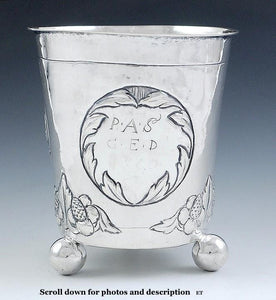 Antique 1670-1720 European Silver Engraved 3 Ball Feet Beaker Cup