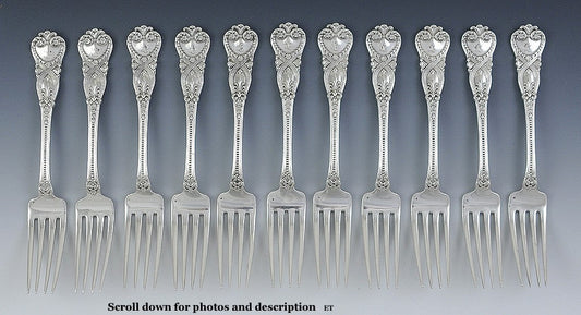 11 Antique c1898 Sterling Silver Tiffany & Co St James Forks 6 3/4"