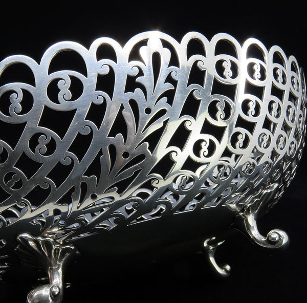 Fine 1888 Howard Co Sterling Silver Heavy Openwork Scroll Foot Bowl Basket