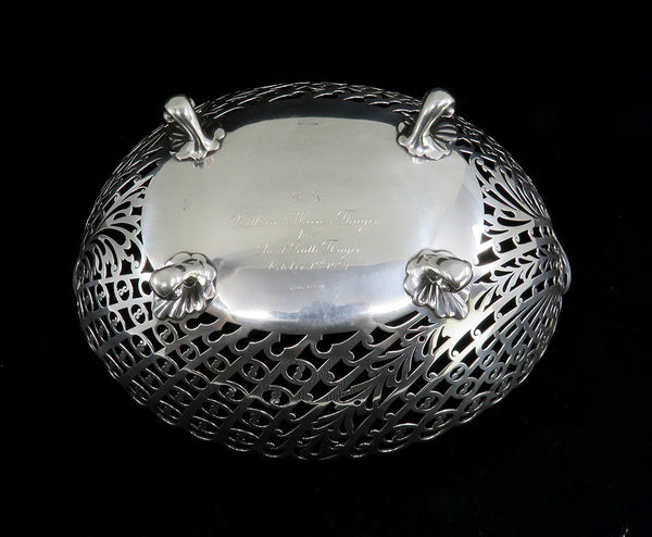 Fine 1888 Howard Co Sterling Silver Heavy Openwork Scroll Foot Bowl Basket