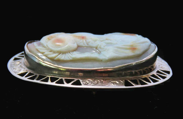 10K Yellow Gold Genuine Carved Cameo Pin/Brooch Minerva Carving Antique