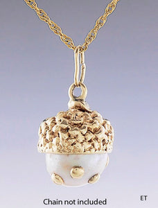 Lovely 14k Yellow Gold Pearl Oak Seed Acorn Pendant Charm