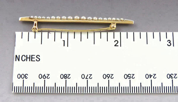 Antique Art Deco 14K Yellow White Gold Natural Pearl Bar Pin Brooch 2 1/4"