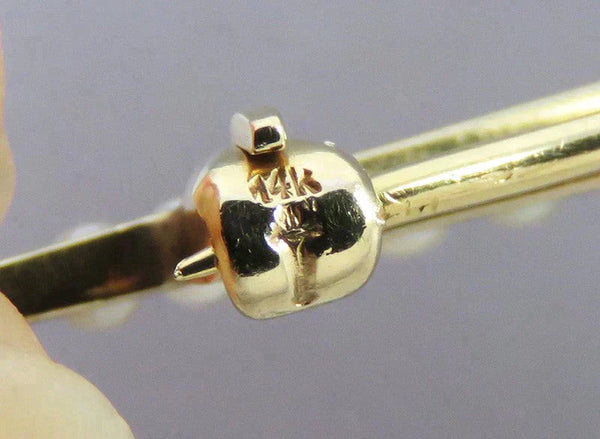 Antique Art Deco 14K Yellow White Gold Natural Pearl Bar Pin Brooch 2 1/4"