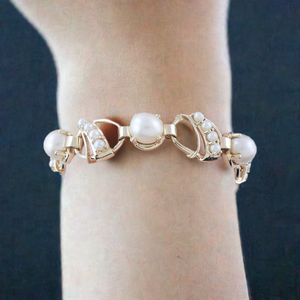 Fabulous 14k Yellow Gold and Pearl Link Bracelet