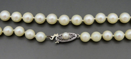 Antique Individually Knotted Strand of 6 mm Pearls w/ 14K White Gold Clasp