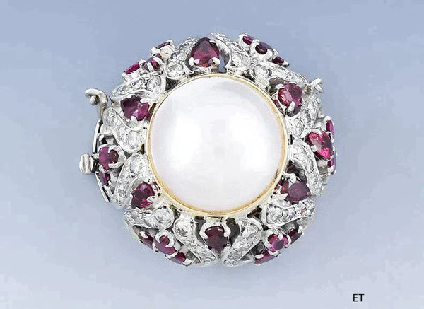 Stunning 18k White Gold Ruby Pearl Diamond Clasp For Necklace Pearl Strand