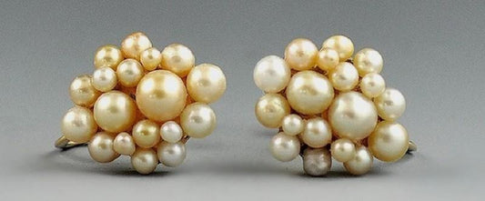 Lovely Pair of Vintage White and Pink Pearl 14k Gold Screwback Earrings 1950s