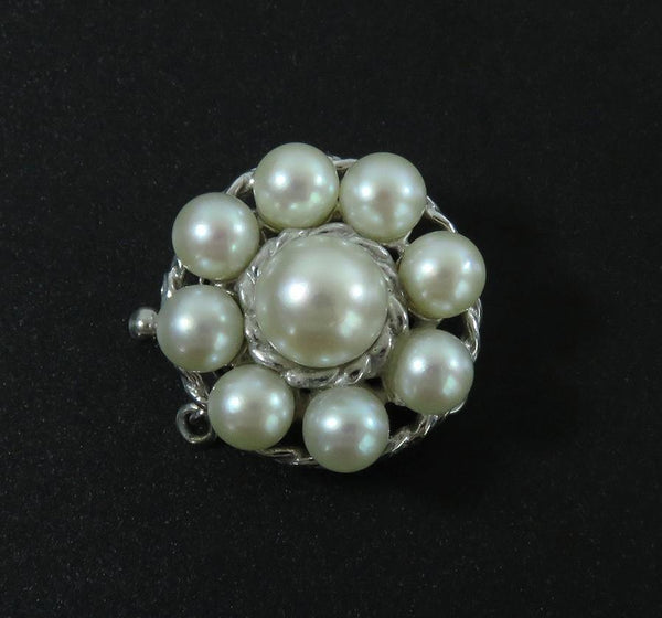 High Quality 14k White Gold Pearl Cluster Clasp for a Double Pearl Strand